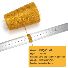 80g Metallic Crochet Thread,Yarn for Crocheting,Metallic Thread Round Band Yarn,Lurex Yarn with Metallic Shine, Sparkle Metallic Yarn for Clothes, Car Charm, Keychain Charm(Bright Golden)