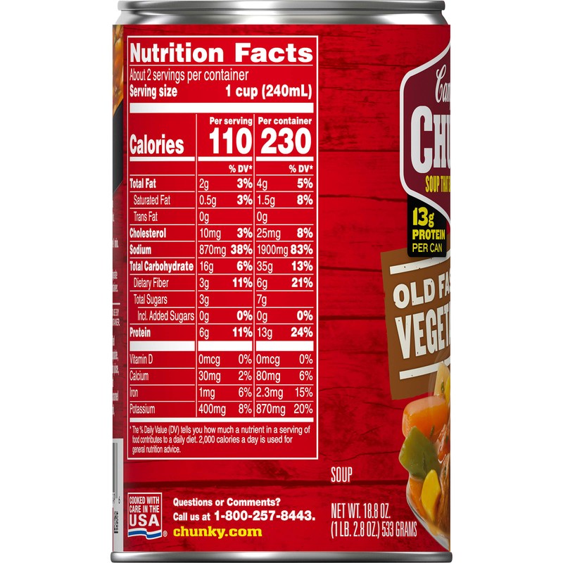 Campbell’s Chunky Soup, Old Fashioned Vegetable Beef Soup, 18.8 Ounce