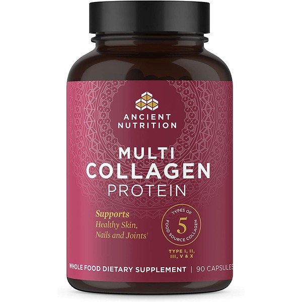 Collagen Peptides Pills by Ancient Nutrition, Hydrolyzed Multi Collagen Supplement, Types I, II, II, V & X, Supports Healthy Skin and Nails, Gut Health and Joints, 90 Capsules