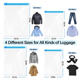 Mezeic 8 Stück Vakuumbeutel für Kleidung, Kompressionsbeutel Vakuum Kleiderbeutel zum Rollen Keine Pumpe Vacuum Bags Wiederverwendbar Aufbewahrungsbeutel für Reisen & Rucksack