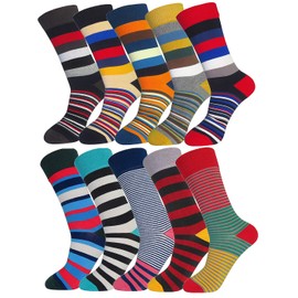 FULIER Mens 5 Pairs Novelty Funky Colorful Smart Design Comfort Cotton Funny Dress Socks (Stripe-10pack)