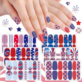 SILPECWEE 6 Sheets 4th of July Nail Wraps Independence Day Nail Polish Stickers for Women Patriotic American Nail Polish Strips Self Adhesive Manicure Design with Nail File