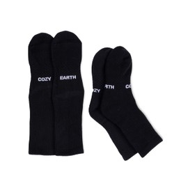 Cozy Earth Essential Calf Socks for Women and Men – Ultra-Soft 70% Mercerized Cotton Crew Socks 2-Pack Set – Breathable Seamless Toe – Cushioned Heel & Arch Support - Small Black