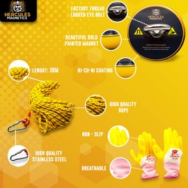 Hercules Magnetics 1000 lb Magnet Fishing - Large Fishing Magnet with 100ft Nylon Rope & Carabiner, Ultra-Powerful for Retrieving Items in River, Lake, Unique Gold Color