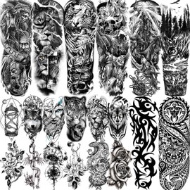 VANTATY 20 Sheets Extra Large Full Arm Temporary Tattoos For Men Adults, Tiger Snake Leopard Lion King Temporary Tattoos Sleeve For Women, Temp Waterproof Fake Tattoo Stickers For Kids Warrior Tatoos