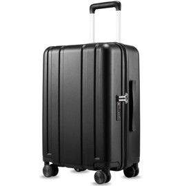 LUGGEX Carry On Luggage 22x14x9 Airline Approved, 100% PC Hard Shell Travel Suitcase with Smooth Spinner Wheels TSA Lock, 20 Inch, Black