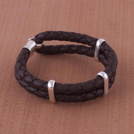 NOVICA Artisan Handmade Men's Leather Bracelet Sterling Silver Braided No Stone Peru [8.75 in L x 0.6 in W] ' Furrows'