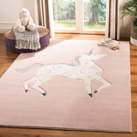 Safavieh Carousel Kids Collection CRK163P Unicorn Nursery Playroom Area Rug, 8' x 10', Pink / Ivory