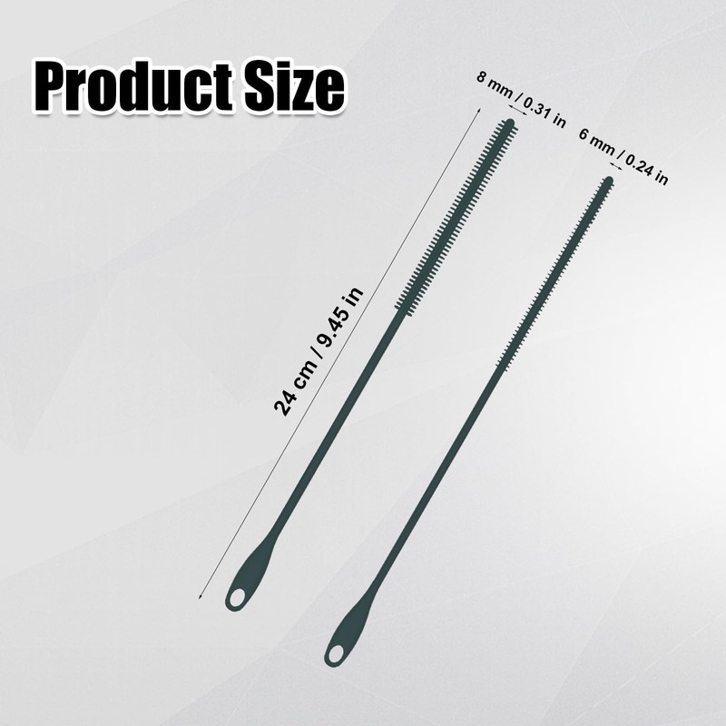 2pcs Silicone Straw Brushes, 6mm+8mm Extra Long Straw Cleaning Brush