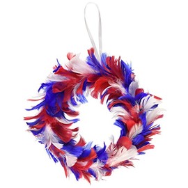 Beistle Fancy Patriotic Feather Wreath 4th Of July Decorations Labor Day Party Supplies, 8", Red/White/Blue
