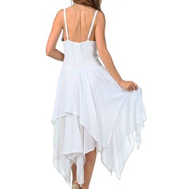 Sakkas 0131 Corset Style Bodice Jaquard Lightweight Handkerchief Hem Dress - White - One Size Plus
