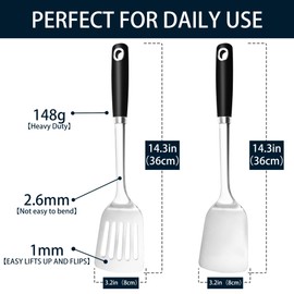 MUJINON 14.3-in Spatula Set, 18/0 Stianless Steel Heavy Duty Turner & Slotted Spatula, Kitchen Cooking Utensils Set, High Heat Resistant, Grilling Frying Serving Food, Pack of 2