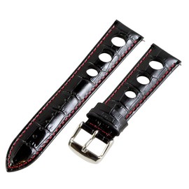 Clockwork Synergy, LLC 22mm Rally 3-hole Croco Black / Red Leather Interchangeable Replacement Watch Band Strap