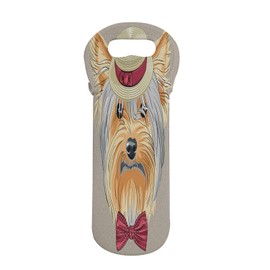 Ambesonne Yorkie Wine Bottle Carrier, Hipster Yorkie with Straw Boater and Bow Tie Hand Drawn Gentleman Dog, Portable Neoprene Bag for Champagne and Water Bottles, 1 Bottle, Apricot Multicolor