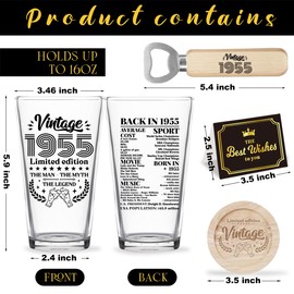FBCCZEY Funny 70th Birthday Gifts for Men Vintage 1955 Beer Drinking Glass Happy Anniversary 70th Birthday Party Supplies Decorations Gifts for 70 Year Old Him Boyfriend Dad Husband