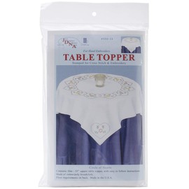 Jack Dempsey Stamped Perle Edge Table Topper, 35 by 35-Inch, Starburst of Hearts, White