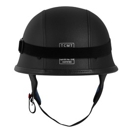 TCMT Dot Adult German Style Black Leather Half Helmet Motorcycle Chopper Cruiser Biker Helmet Goggles XL