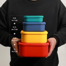 XuCeLo Silicone Food Storage Containers with Lids Set 4 Sizes and Silicone Containers,For Freezing, Bento Boxes, Snack Boxes,Freezer preservation Leak Proof