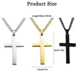 XFSRG 3 Pieces Cross Chain Men's Alloy Cross Pendant Chain in Silver Gold Black 60 cm Length Jewellery for Men Boys Ideal for Christening and Everyday Use