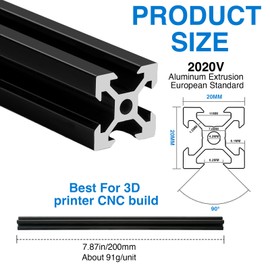 Pack of 4 V Type System Profiles 2020 250 mm Aluminium Profile Extrusion Anodised Linear Rail 20 x 20 Aluminium Profile for 3D Printers DIY CNC Machines etc. (250 mm)