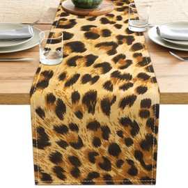 Linen Leopard Print Table Runner 13x71 Inch Farmhouse Western Leopard Decor Runners Table Decorations Rustic Coffee Table Runner for Home Kitchen Dining Room