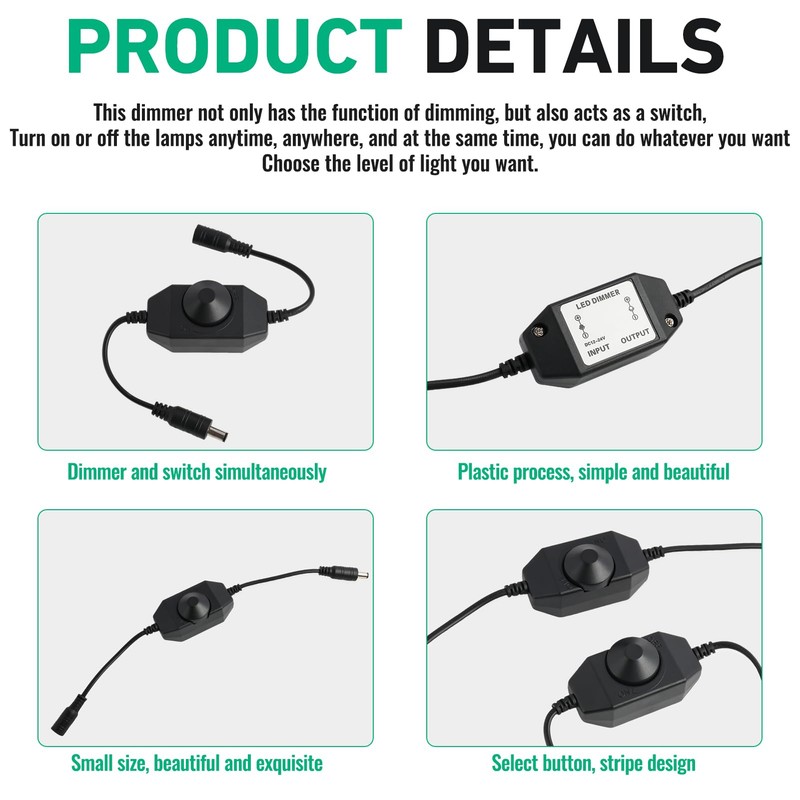 Pack of 2 DC 12V-24V 3A LED Dimmer for LED