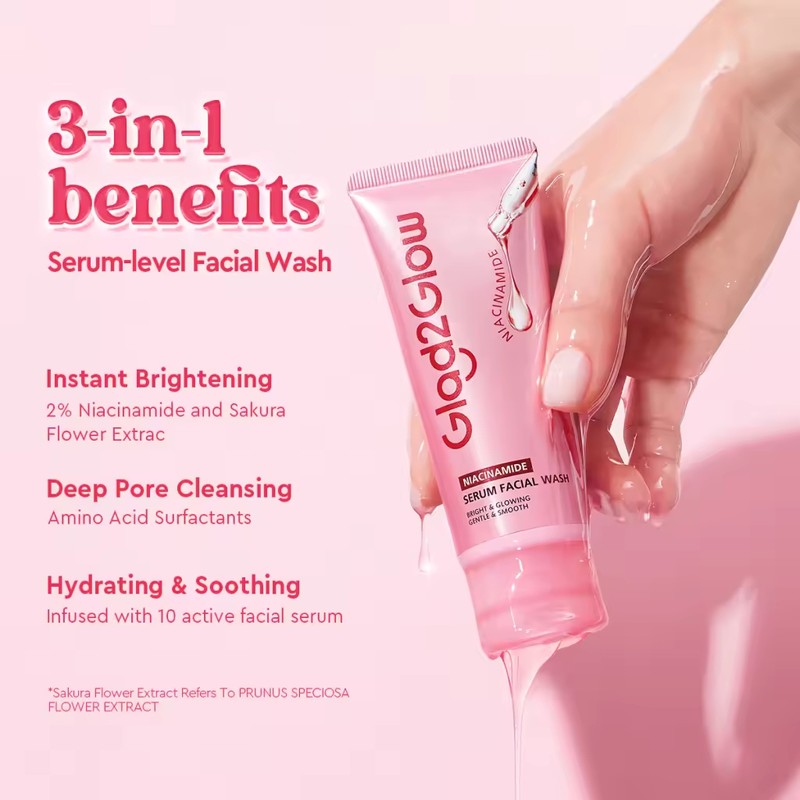 Glad2Glow Niacinamide Serum Facial Wash Cleanser Brightening Hydrating Glowing Face
