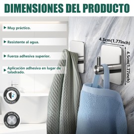 Gancho para baño, Ganchos Adhesivos de Acero Inoxidable 304, Ganchos de Baño Conjuntos, Ganchos Adhesivos Adecuado para Cocina, Baño, Hotel (6 Pack, Plata)