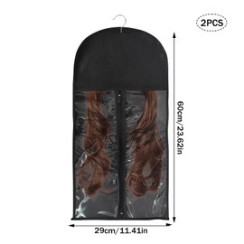 Wig Storage Bag 2 Pieces Black Portable Hair Extensions Hair Extensions 29 x 60 cm Packaging Bag Wigs Storage Bag Dustproof Bag for Hair Extensions