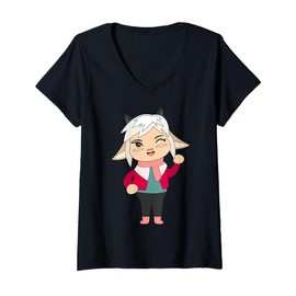 Womens Cute Winking Goat Cartoon Character Design For Kids V-Neck T-Shirt