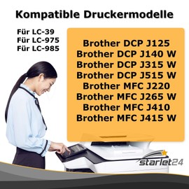 Set of 10 Printer Cartridges (4BK/2C/2M/2Y) Compatible with Brother LC-985 LC-39 LC-975 DCP-J125 DCP-J140 DCP-J315 DCP-J515 MFC-J220 MFC-J265 MFC-J410 MFC-J415