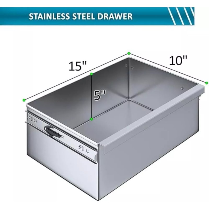 Express-KitchQuip 18-Gauge Construction 430 Stainless Steel Metal Table Drawer 15"x10"