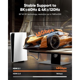 8K HDMI Cable 1.65ft, Snowkids Short HDMI 2.1 Cable (8K 60Hz,4K 120Hz) 48Gbps HDMI Cord Support 8K UHD, 4K HDR, HDCP 2.2&2.3, Dynamic HDR, eARC