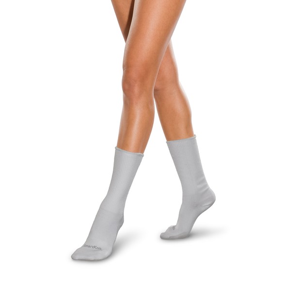 SMARTKNIT Seamless Crew Socks for Diabetes, Arthritis, or Sensitive Feet, 1 Pair (2 Count), Grey, Small