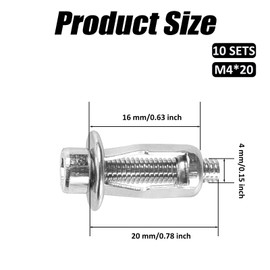 10 Set Expansion Nuts with Screws, M4 x 20mm Petal Nuts Wall Anchor, Internal Hex Screws for Hollow Wall Thin Soft Plastic Iron Sheet Plasterboard