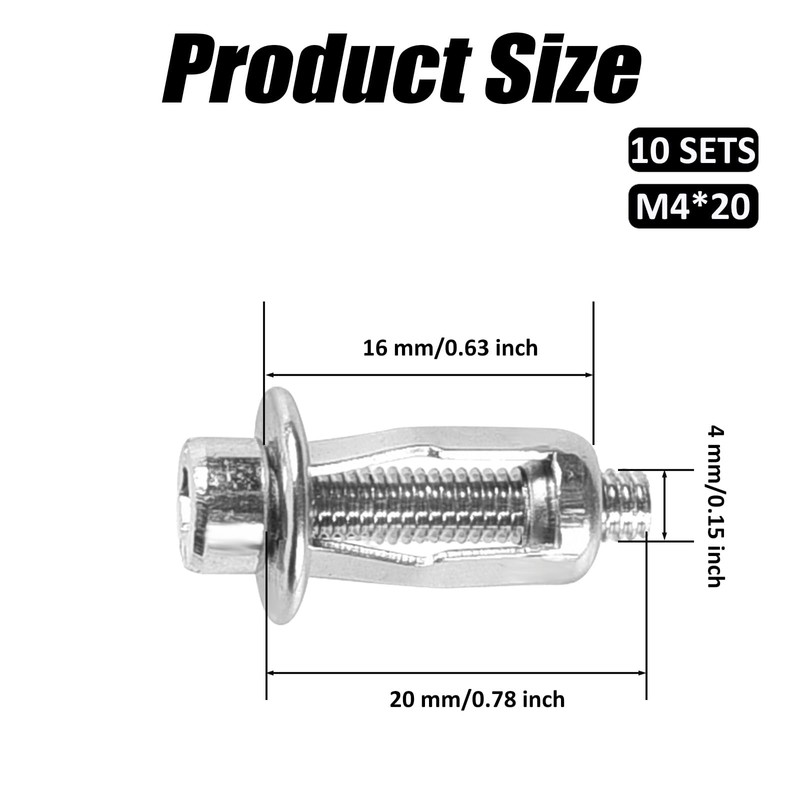 10 Set Expansion Nuts with Screws, M4 x 20mm Petal
