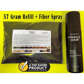 Hair Building Fibers Grey 50 Gram Refill Plus 4.1 oz. Strong Fiber Lock Spray - Refill Your Existing Bottle. Highest Grade Fiber By Finally Hair (Grey + Strong Spray)