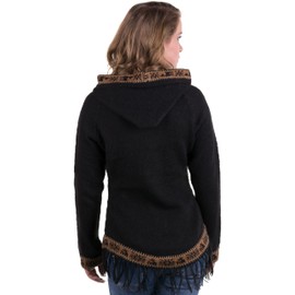 Gamboa Black Hooded Sweater with Fringes Small Black