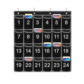 Godery Numbered Classroom Pocket Chart for Cell Phone, Hanging Wall Organizer & Pocket Chart Holder for Key, ID Cards, Pen and More (24 pocket)