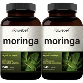 NatureBell Pure Moringa Capsules 8,000mg Per Serving (2 Pack) | Made with Moringa Powder Organic, 480 Capsules – Green Superfood, Skin Health, & Immune Support – Non-GMO, Gluten Free, 8 Month Supply