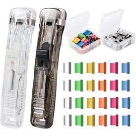 2 Piezas Dispensador Clips Oficina, Dispensador Clips Portátil Paper Clamps con 100 Piezas Clip de Papel para Fijar Hojas Sueltas Encuadernación de Papel Documentos Informe Tareas para Oficina Escuela