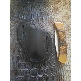 Carl Thomas Leathers Leather Pocket Right Hand Knife Sheath for Buck 110 or 112 Knife, Folding Pancake Style Knife Holder, Black