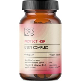 H3R Lab Eisen Komplex – Kapseln mit Vitamin C, Vitamin B12 & Folsäure | vegan, ohne Zusatzstoffe | hoch bioverfügbar · Eisen Supplement (60 Kapseln)