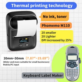 Phomemo M110 Label Maker with 3 Rolls Label Paper, Wireless Bluetooth Thermal Label Printer for Retail,Office, Barcode Printer for Small Business,Black