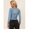 Allegra K Women's Denim Jacket Button Down Collarless Long Sleeve