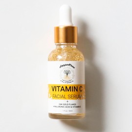 Doppeltree Sérum facial orgánico de vitamina C para cara con ácido hialurónico, vitamina E y oro de 24 quilates – Tratamiento antienvejecimiento, arrugas, manchas oscuras y cicatriz de acné Vit C (20%) – formulado en San Francisco