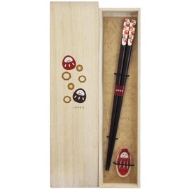 One Pair Painted Chopsticks, Kicho Paulownia Case, Chopsticks Rest, Yumedaruma 9.1 inches (23 cm), Made in Japan