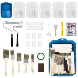 Jamceoceo 27 PCS Paint Roller Set Blue Paint Tray 9“ 4” Paint Roller Paint Tray Liner Wall Paint Brush Painting Supplies Microfiber Roller Ideal for Home Painting Renovation,refinishing and staining