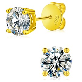Luxury Mossanite Jewelry 3mm-11mm Classic Screw Back Gold 925 Sterling Silver VVS Moissanite Diamond Stud Earrings for Men WomenColor: 8mm Total 4ct-Gold