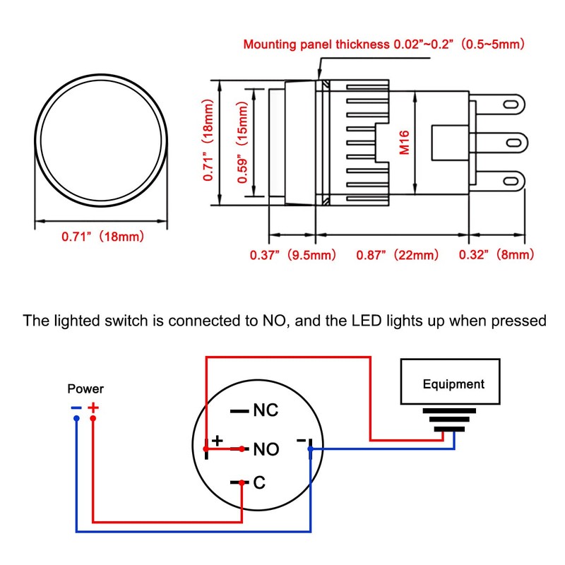 Heschen 16mm Round Momentary Push Button Switch 1NO 1NC 24V
